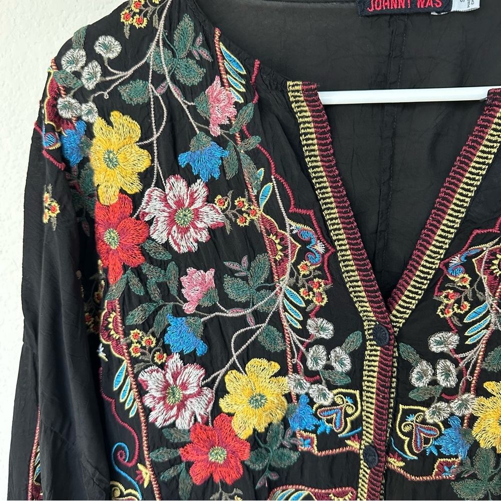 Johnny Was Oversized Multicolor Floral Embroidered Blouse S - Picture 3 of 11